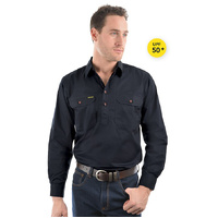 Half Placket Light Drill Shirt, Black