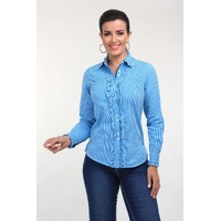 Womens Teal Gingham Ruffle Shirt
