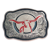 Longhorn Buckle - Red Enamel Lines