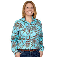 Womens Abbey Print Workshirt, Turquoise Horseshoes