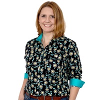 Womens Abbey Print Shirt, Black Sunflowers