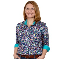 Womens Abbey Print Shirt, Indigo Daisies