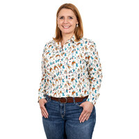 Womens Abbey Print Shirt, Cream Rodeo Girl