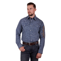 Mens James Shirt, Navy/Tan