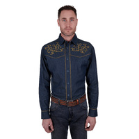 Mens Ross Embroidered Shirt, Denim