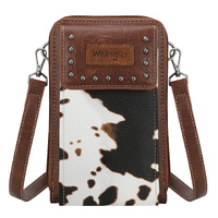 Cow Print Phone Wallet Bag, Dark Tan