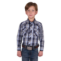 Boys Finn Logo Shirt, Charcoal/Blue
