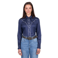 Womens Bridget Western Long Sleeve Shirt, Navy