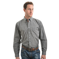 Mens Saxon Print L/S Shirt, Grey