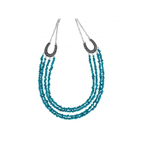 Silver Multi-Chain Turquoise Necklace with Horseshoes
