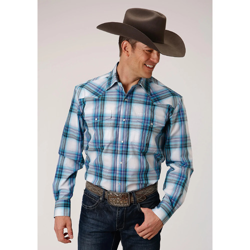 Mens Amarillo Blue Plaid Shirt [Size: M]