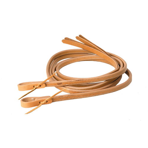 Split Reins Harness Leather Double Stitched with Popper 3/4" x 8'