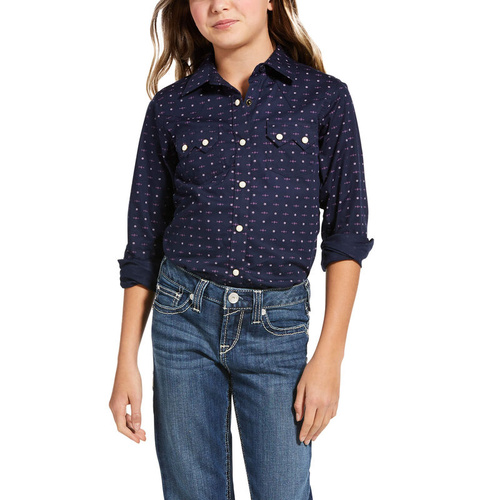 Girls REAL Aztec Eclipse Shirt, Navy [Size: S]