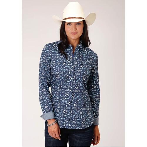 Womens West Made Blue Print Shirt [Size: S]