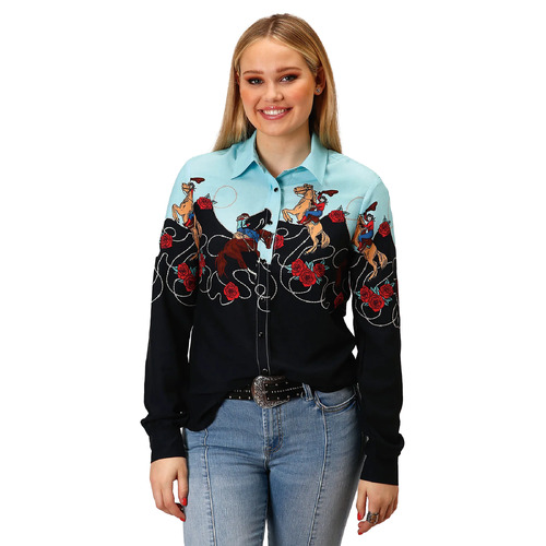 Womens Five Star Cowgirl Print Shirt [Size: S]