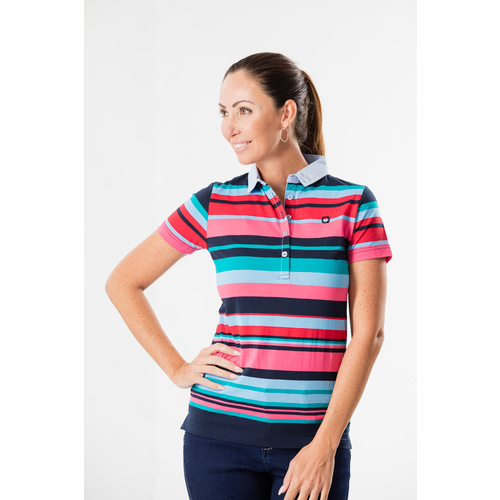 Womens Polo Shirt Fuschia Stripe [Size: 12]