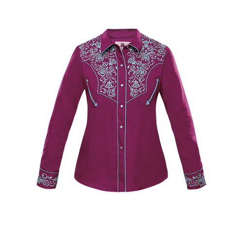 Womens Western Embroidered Shirt, Cardinal & Turq [Size: S]