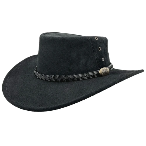 Jacaru Kookaburra Leather Hat, Black [Size: M] - main image