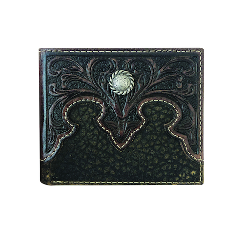 Bi-Fold Wallet, Tooled Yoke Brown