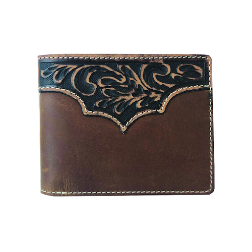 Bi-Fold Wallet, Tooled Yoke Tan
