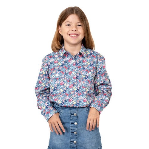 Girls Harper 1/2 Button Shirt, Blue Butterflies [Size: XS]