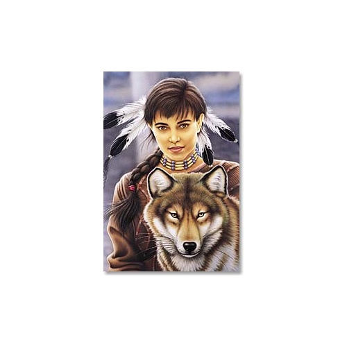 Magnet - Native American Girl and Wolf