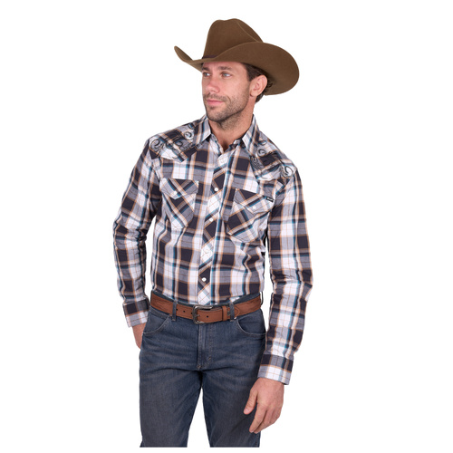 Wrangler Mens Ricky Check Embroidered Long Sleeve Shirt [Size: S] - main image