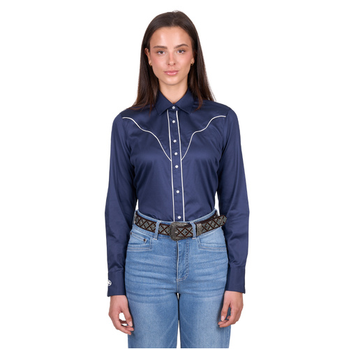 Wrangler Womens Bridget Western Long Sleeve Shirt, Navy [Size: 18] - main image